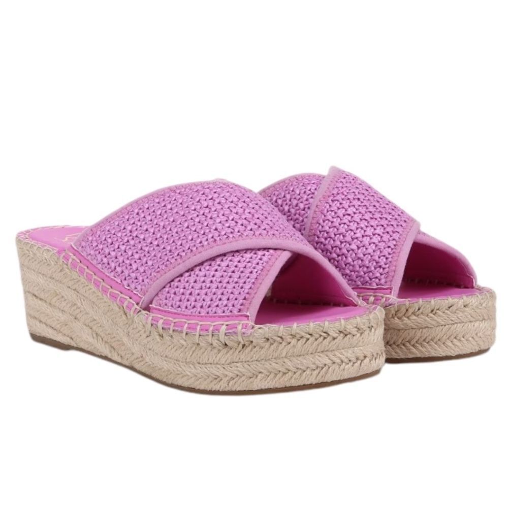 Franco Sarto Pacifica Espadrille Slide Sandal Pink Raffia Platform 10